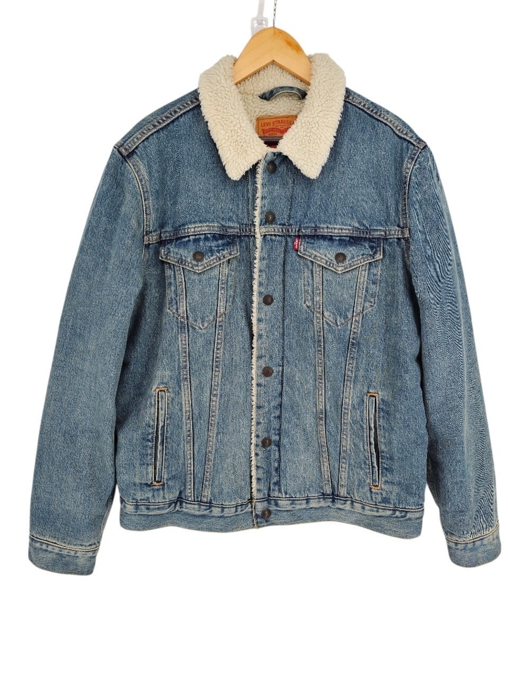 Levi's Sherpa Lined Denim Trucker Jacket Men's Large Blue Fleece